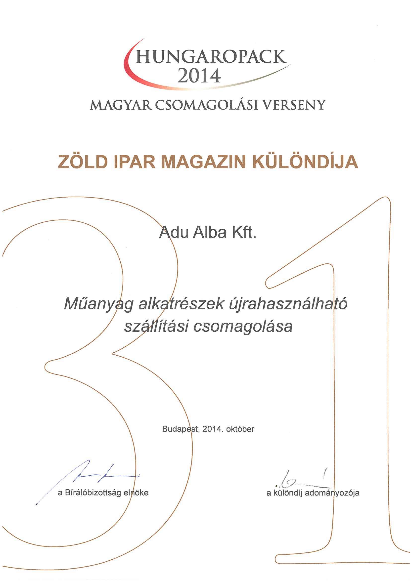 zöld iprari magazin különdíja 2014